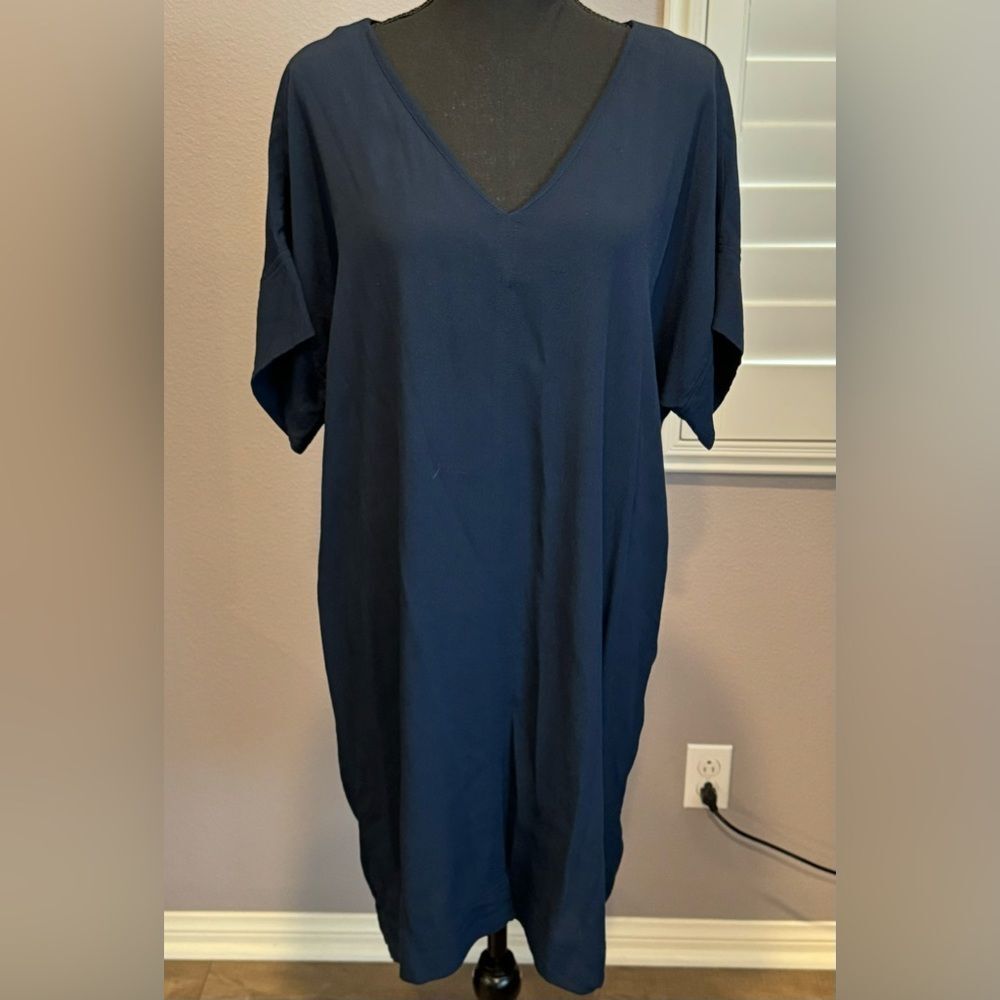 MADEWELL Women's NOVEL Shift Dress V-Neck Dolman Sleeve Navy Blue Sz.L